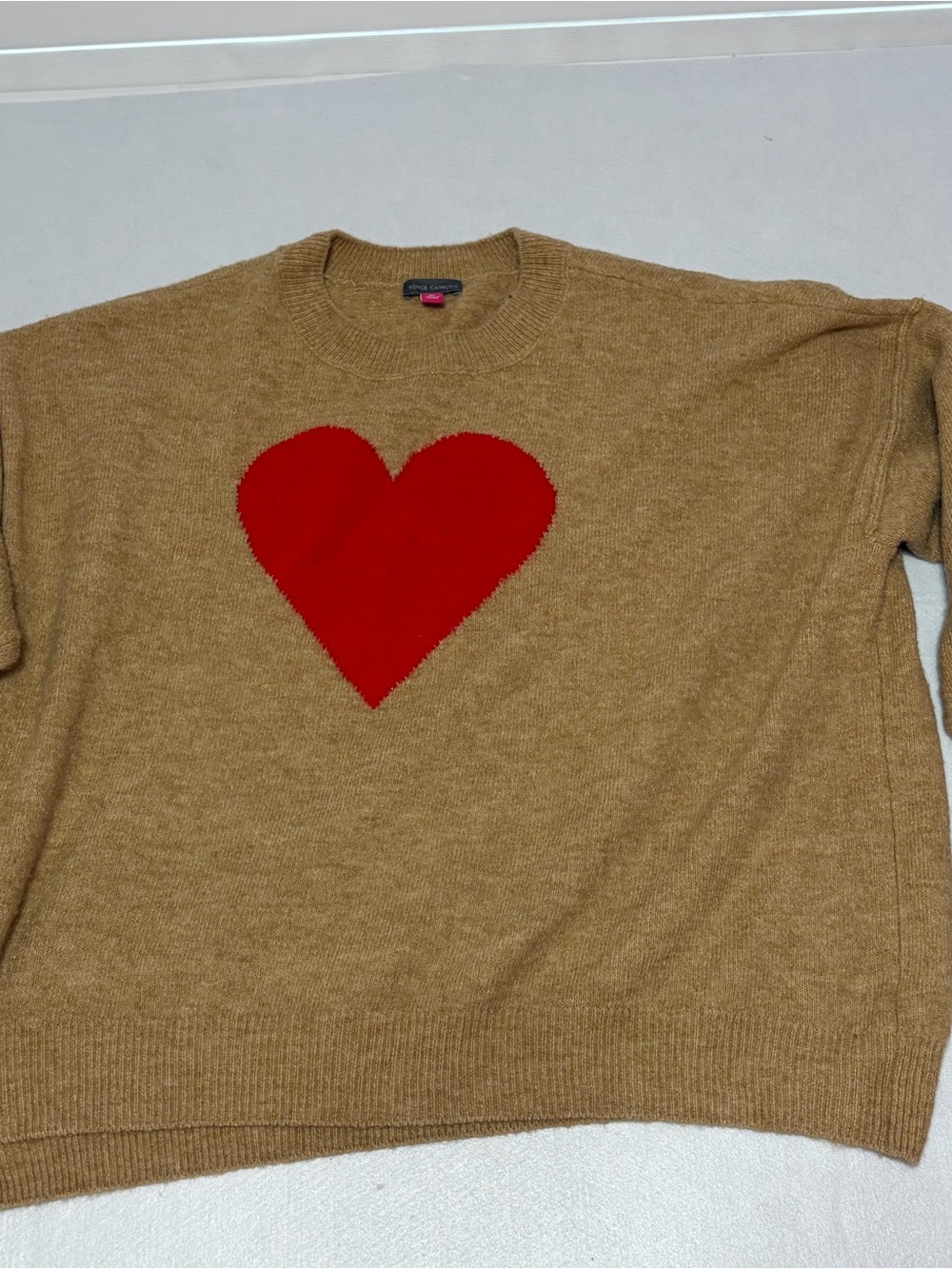 Vince Camuto Camel Red Heart Sweater XL